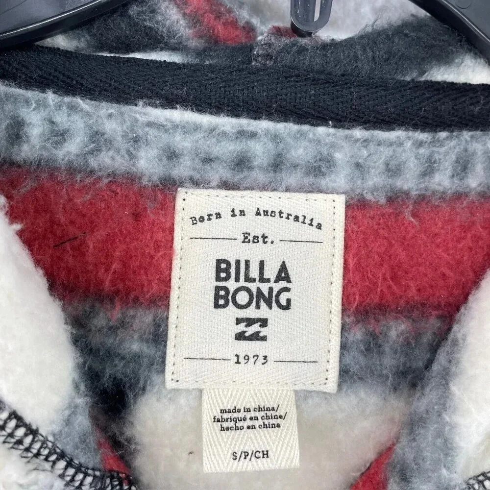 Billabong Fleece Jacket Women's S Red Ivory Aztec Tribal Print Hooded Pullover - Picture 11 of 13